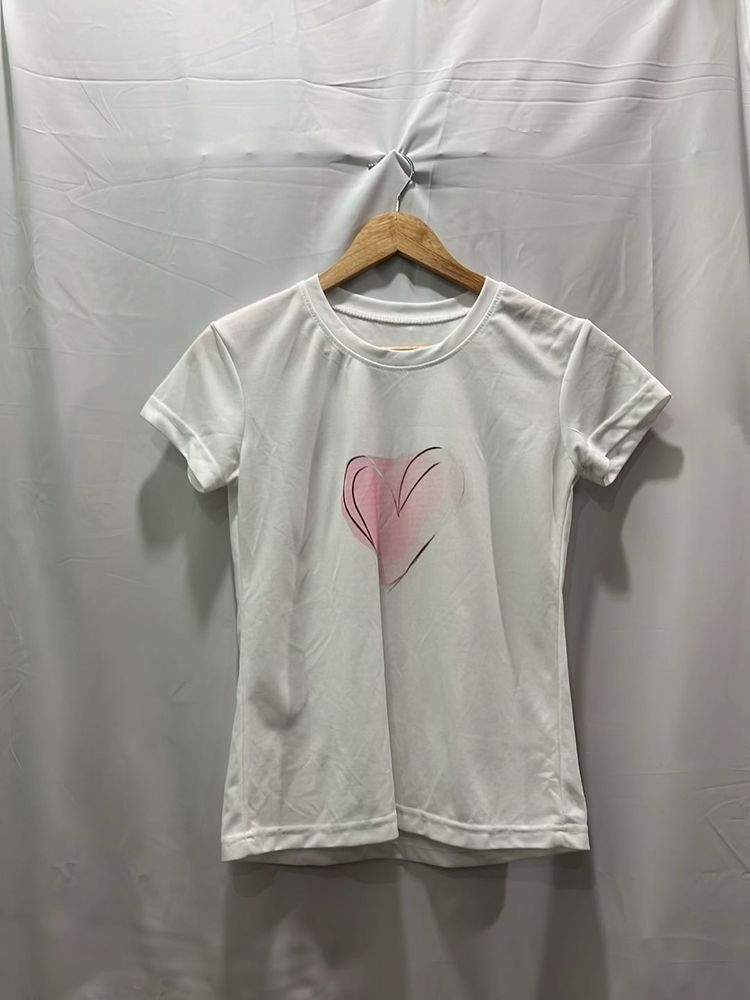 White T-Shirt with Pink Heart Graphic