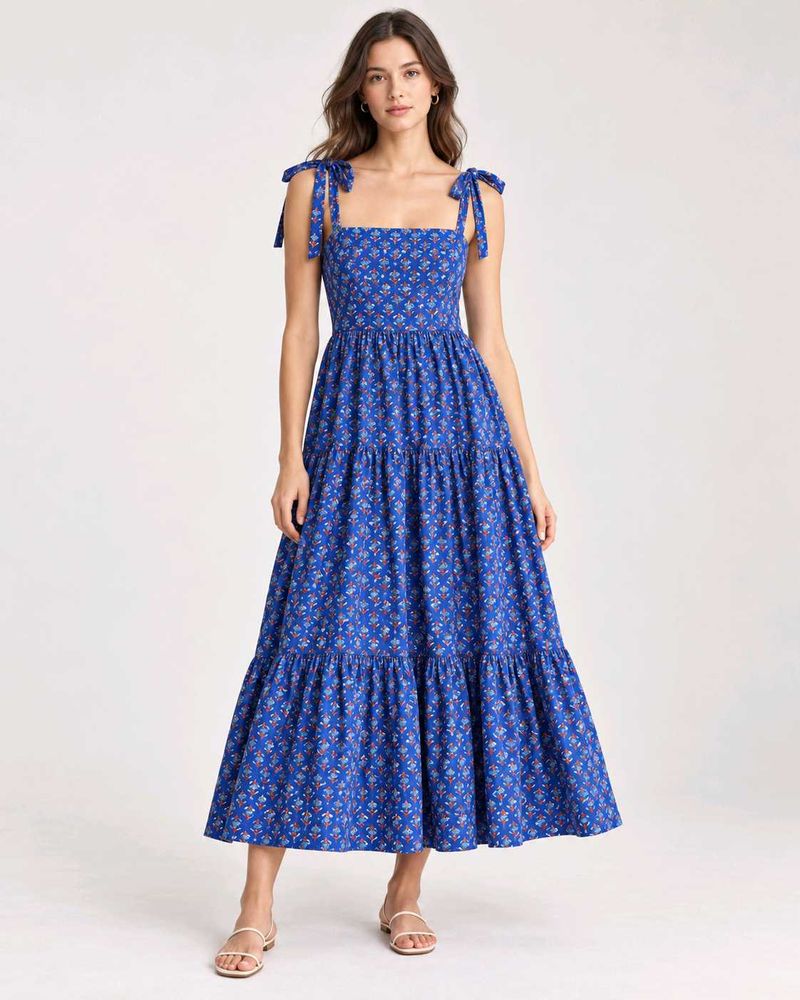 Blue Floral Tiered Maxi Dress