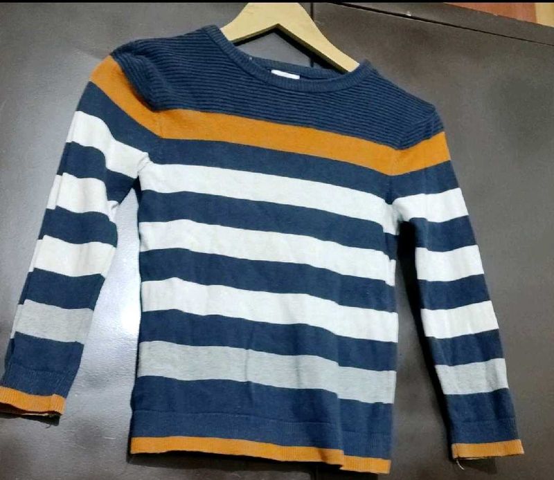 Navy Blue &amp; White Striped Winter T-shirt 3- 4 Year