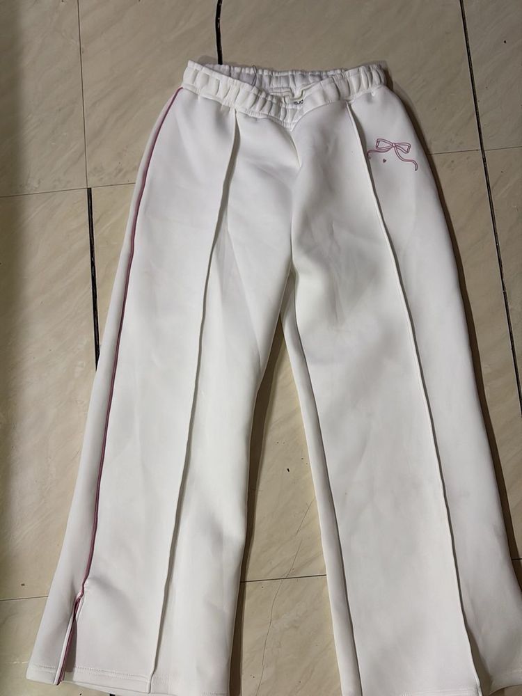 Bow White Casual Pants