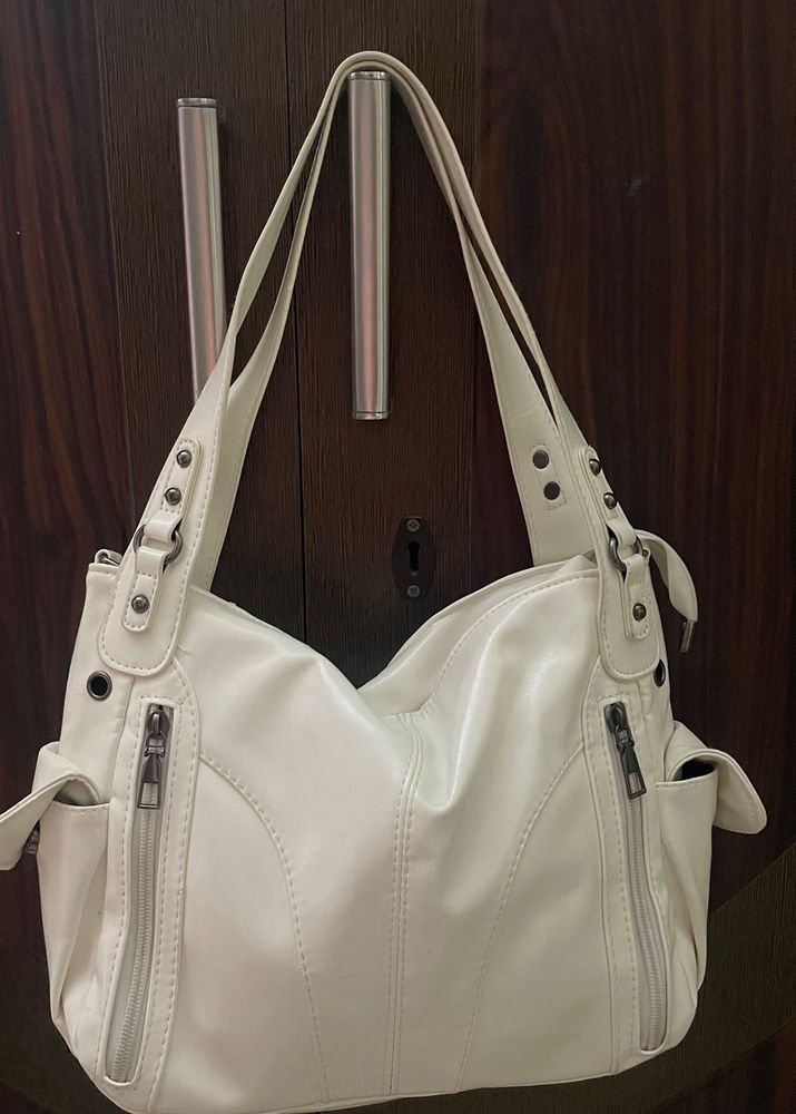 Stylish White Faux Leather Shoulder Bag