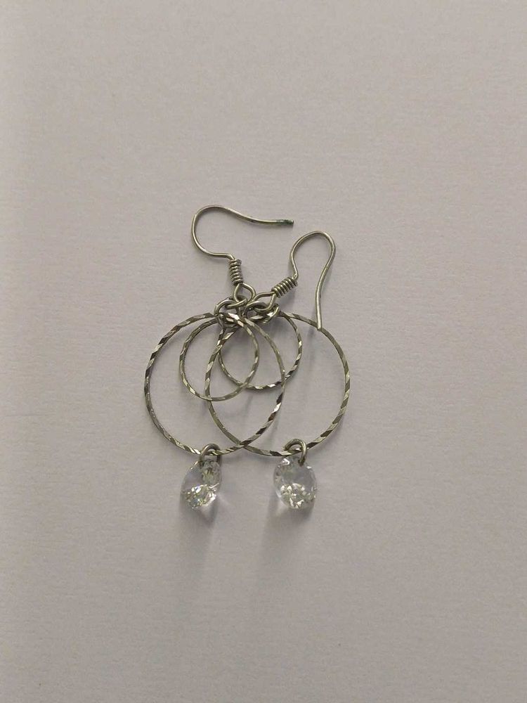 Silver Tone Circle Drop Earrings