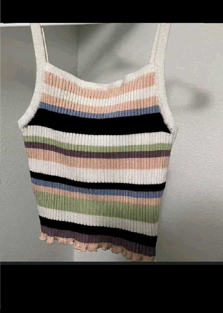 Striped Knit Cropped Tank Top
