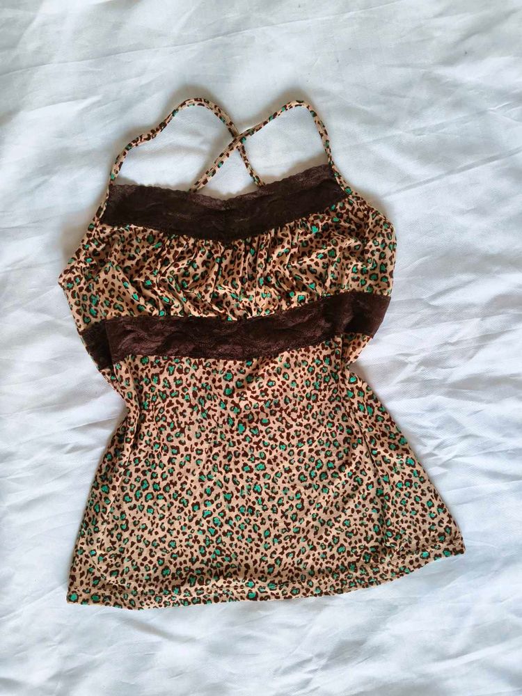 leopard print Y2K cami top