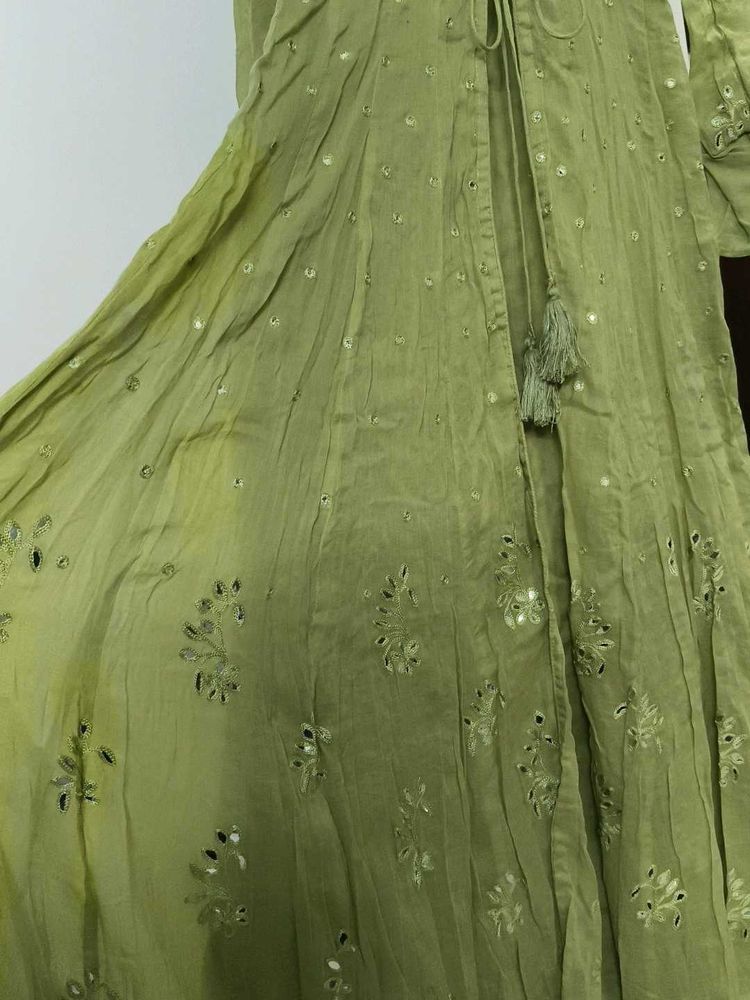 Beautiful Green Kurta Set with Mirror Work