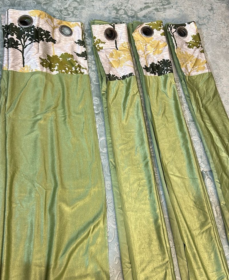 Green Curtains- Trees Print On Top