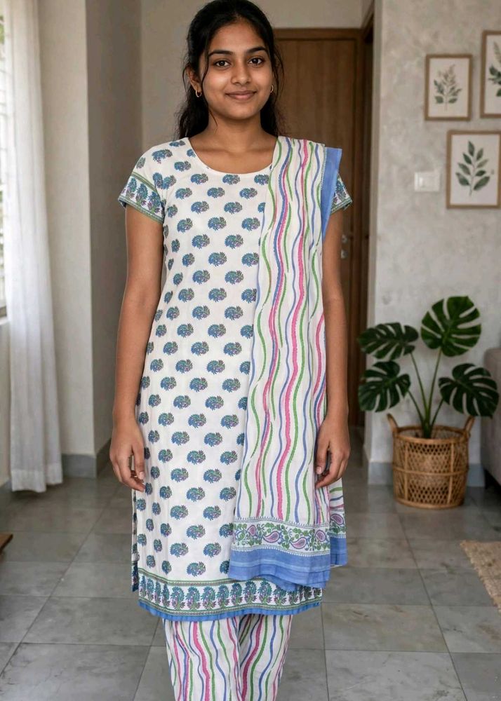 Printed Cotton Kurta Set with Dupatta