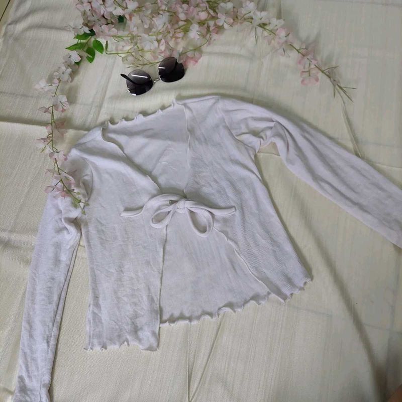 Cute White Tie-Front Cardigan