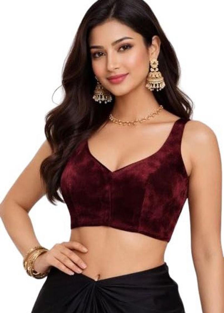 Maroon Velvet V-Neck Blouse padded