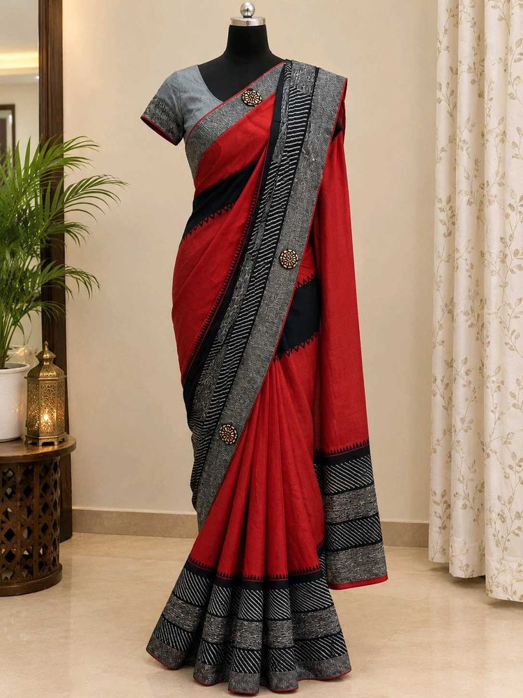 Elegant Red &amp; Black Saree with blouse