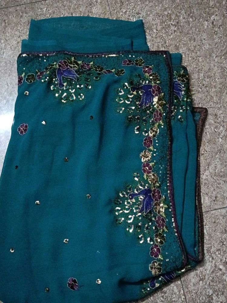 Exquisite Teal Saree with Peacock Embroidery
