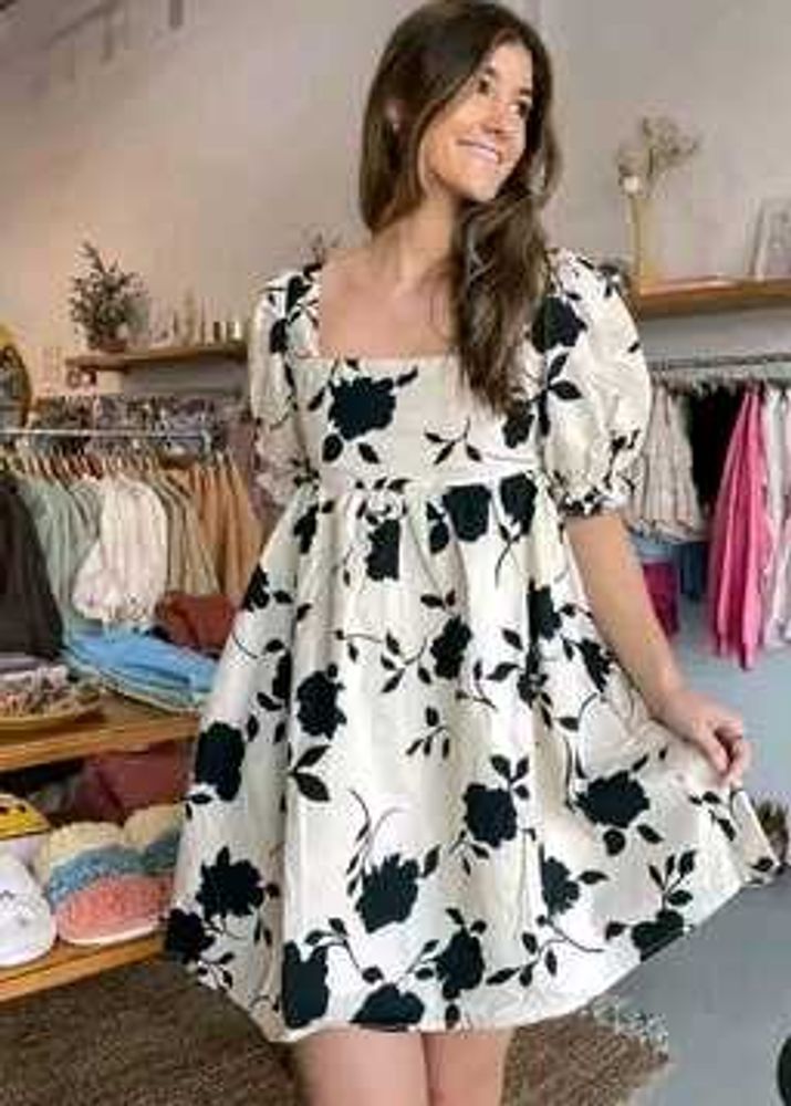 Floral Print Puff Sleeve Mini Dress