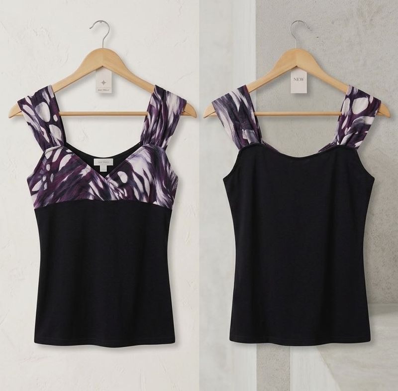 Sweetheart Neck Cami - Black &amp; Purple Mixed Print