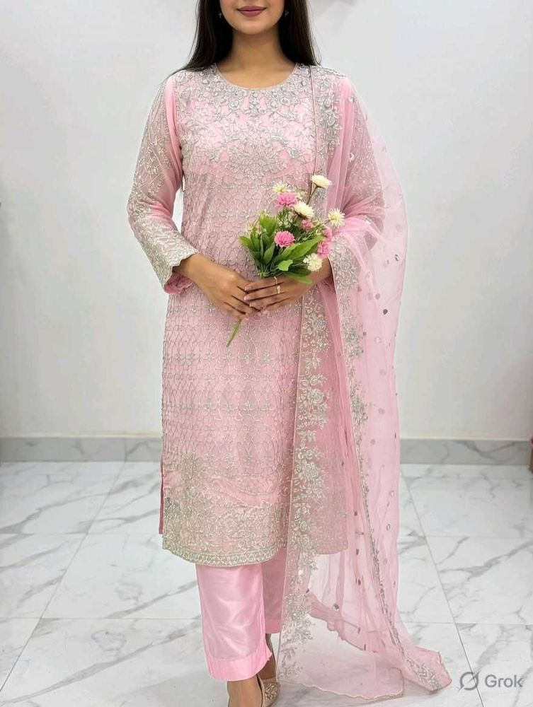 Pink Embroidered Kurta Set with Dupatta