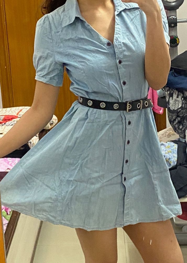 Light Wash Denim Button-Up Dress