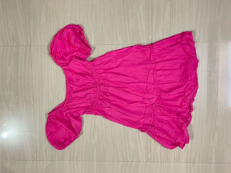 Vibrant Pink Off-Shoulder Ruffle Dress
