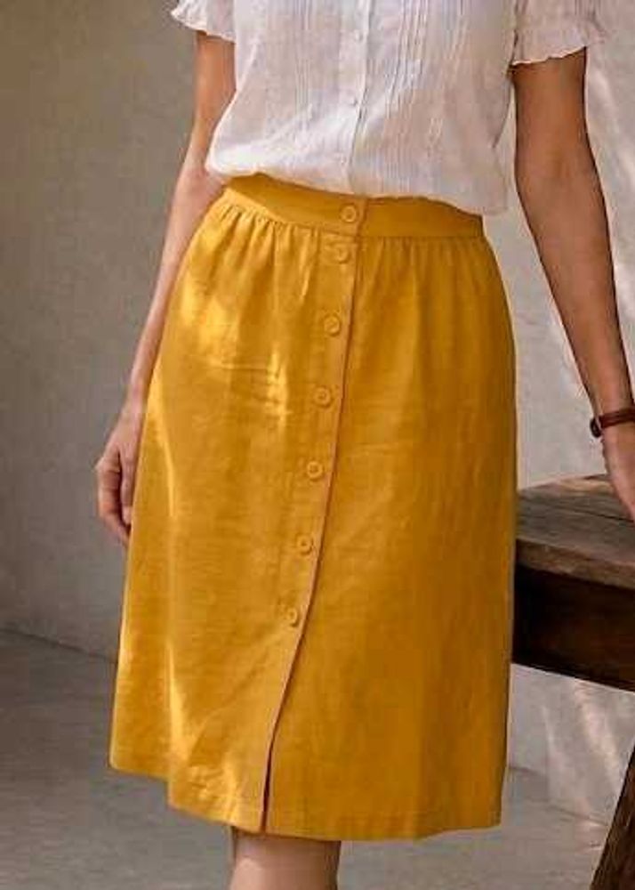 Mustard Yellow Button-Front Skirt