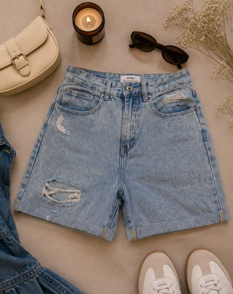 Light Wash Distressed Denim Shorts