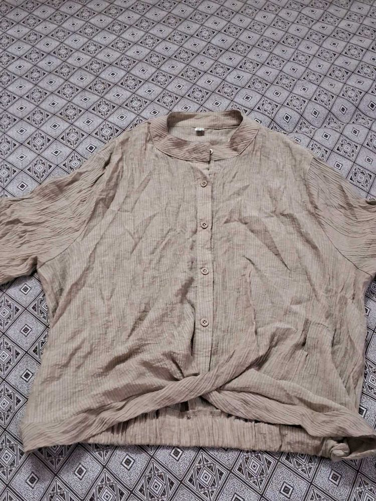 Crinkled Button-Up Twist Front Top
