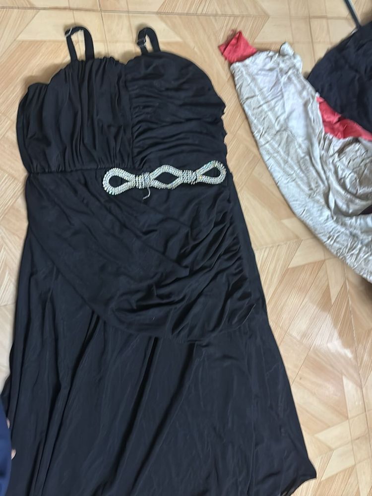 Elegant Black Ruched Dress with Embellished Waist
