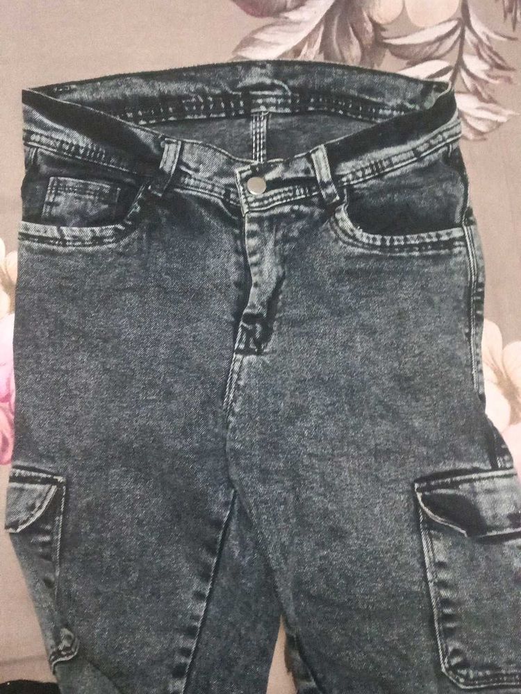 Acid Wash Cargo Jeans