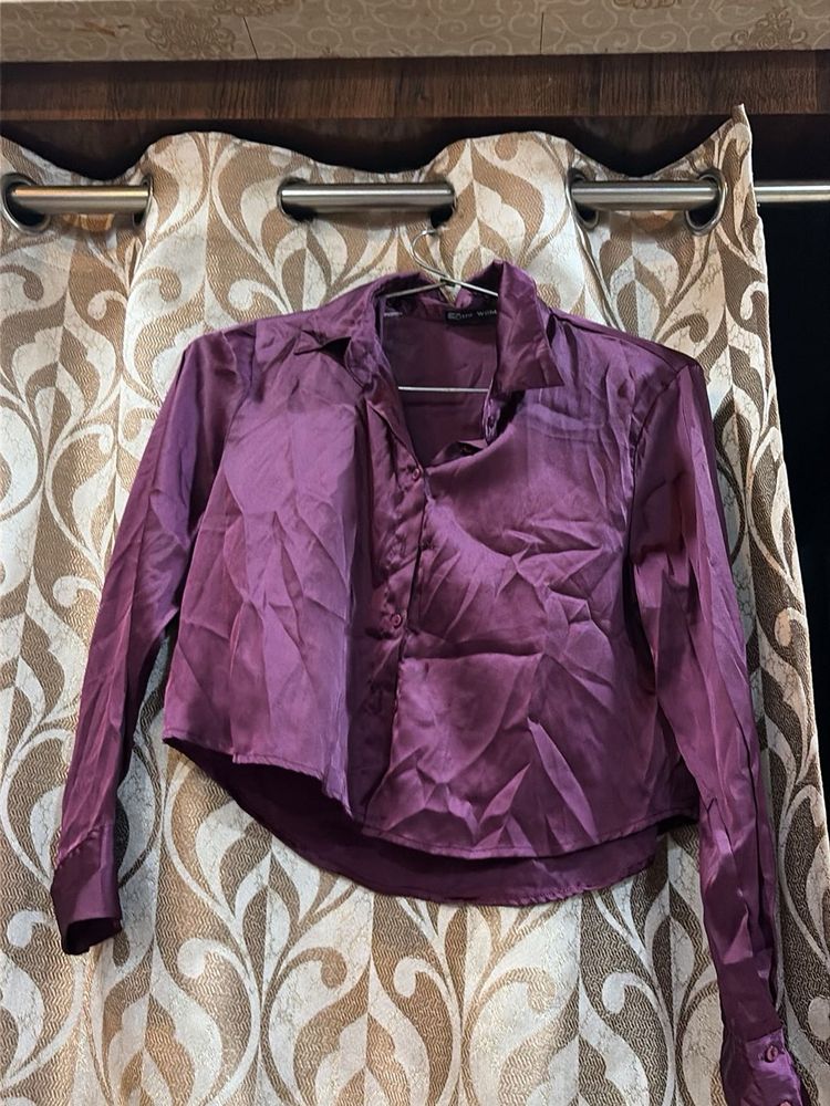 Satin Button-Up Collared Shirt