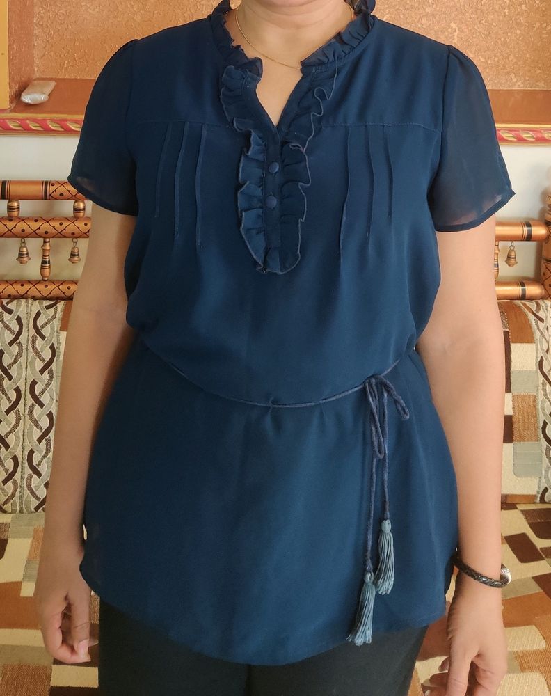 Navi Blue Chiffon Top