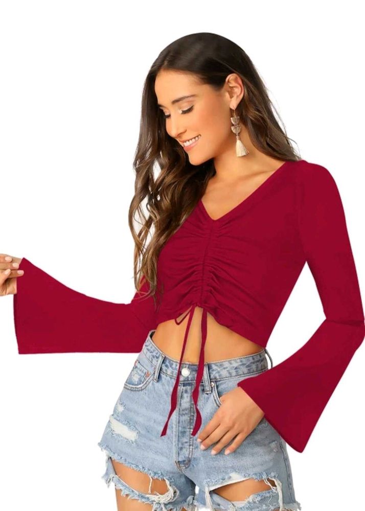 Long Flare Sleeve tie up Burgundy top 💄