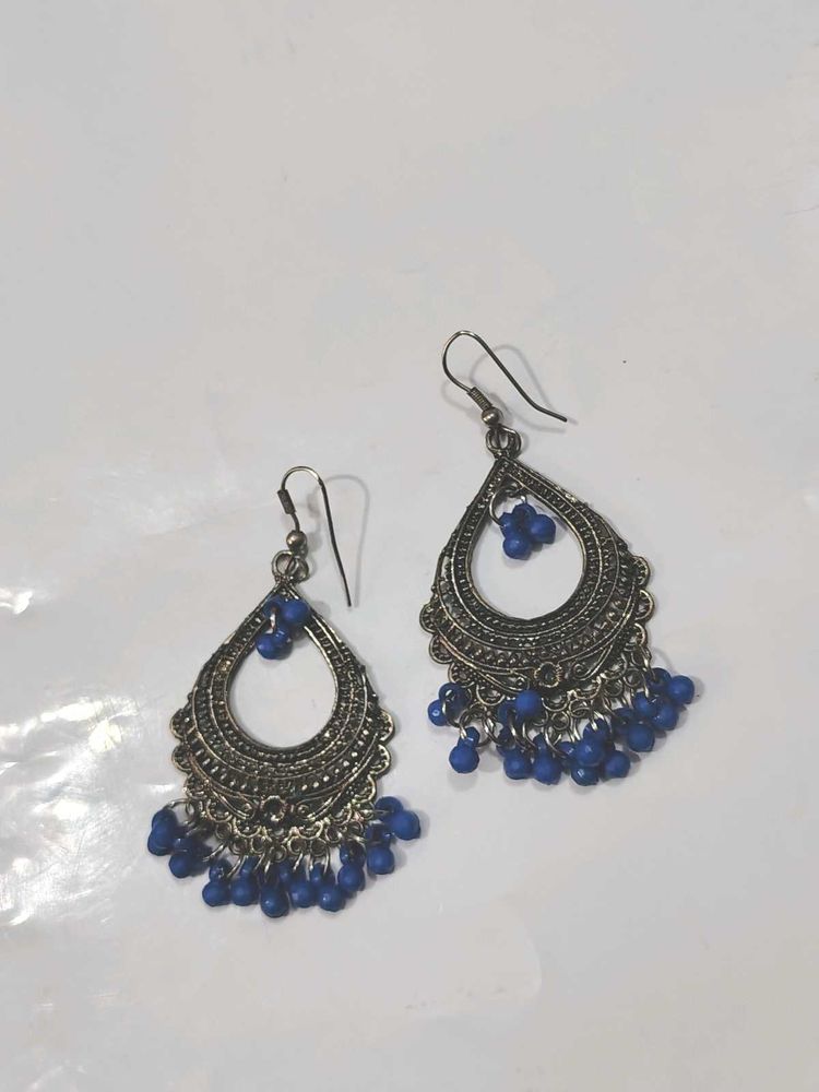 Boho Blue Beaded Chandelier Earrings