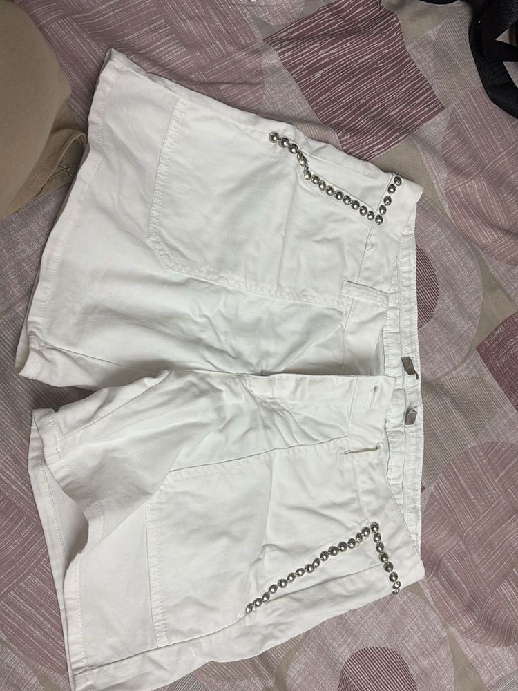 white beaded shorts