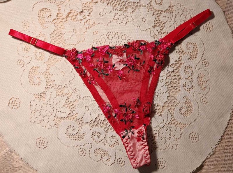 Stunning Red Floral Lace Thong