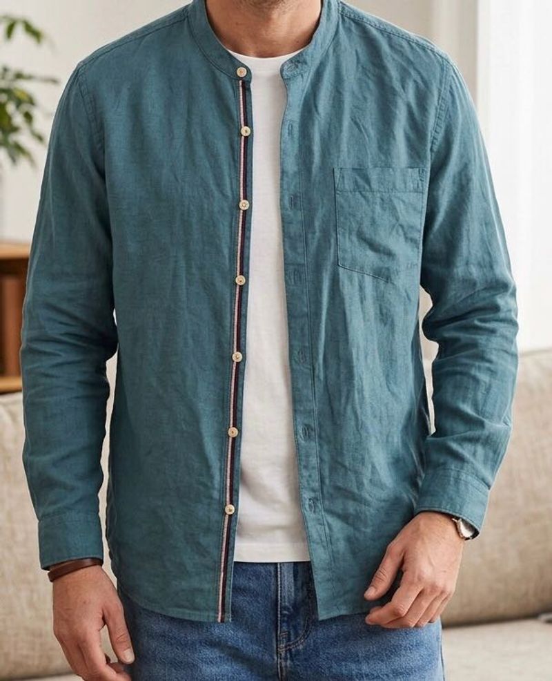 Men's Casual Band Collar Shirt