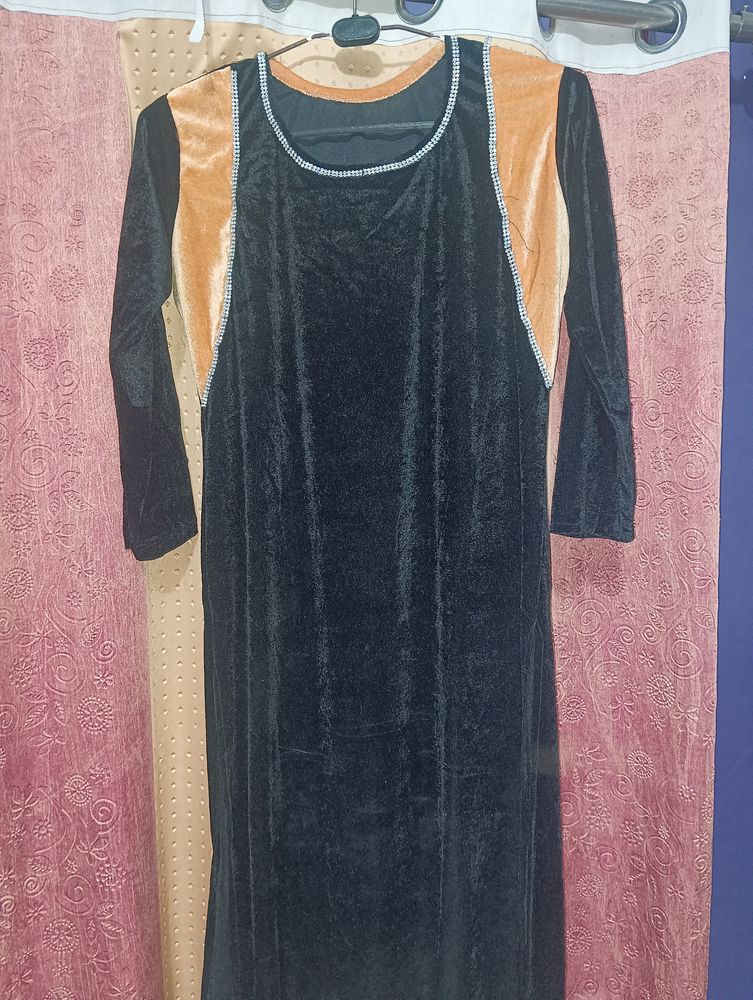 Vintage Velvet Dress with Embellished Neckline