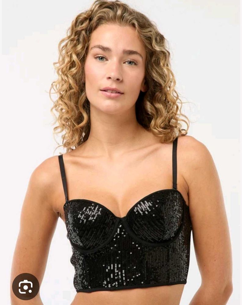 Sparkling Black Sequin Bustier Top