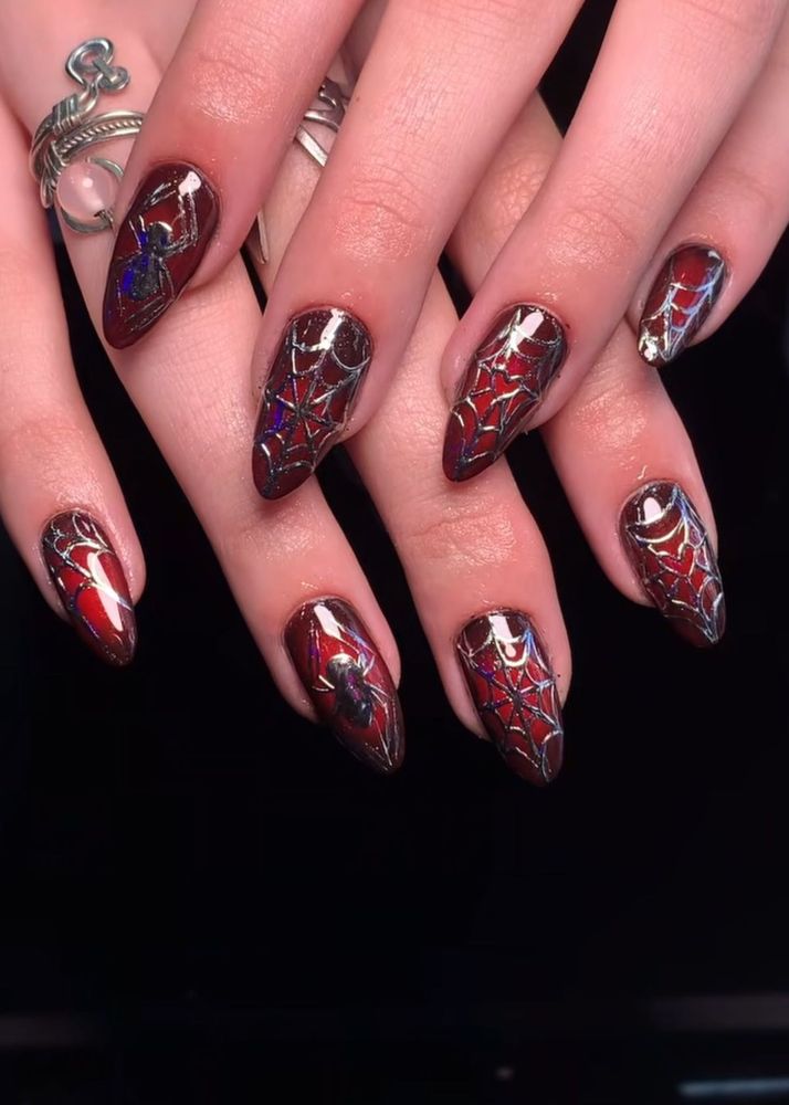 Spiderweb Nail Art Coffin Shape Set