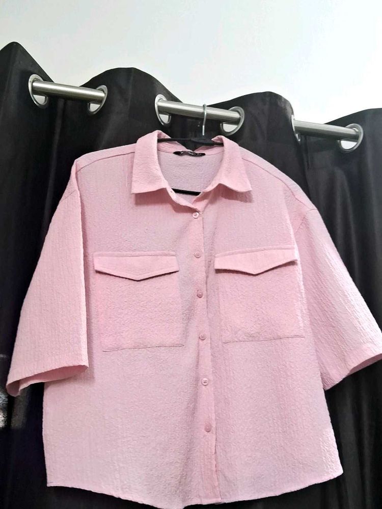 Pink Textured Shirt With Pockets 💗
