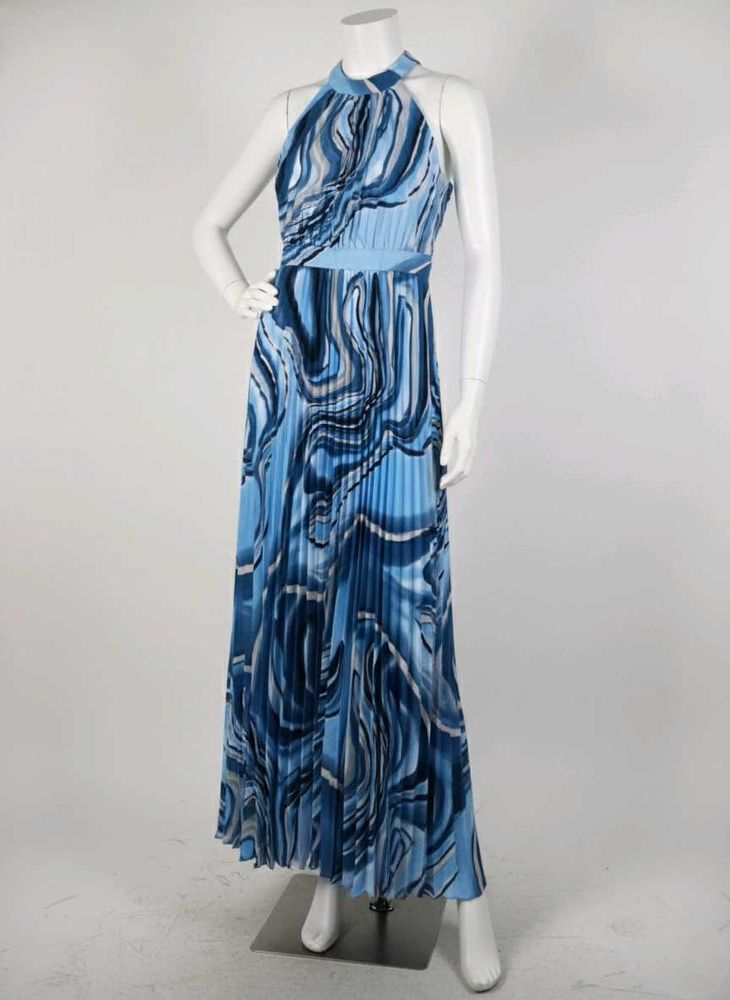 Blue Marble Print Maxi Dress