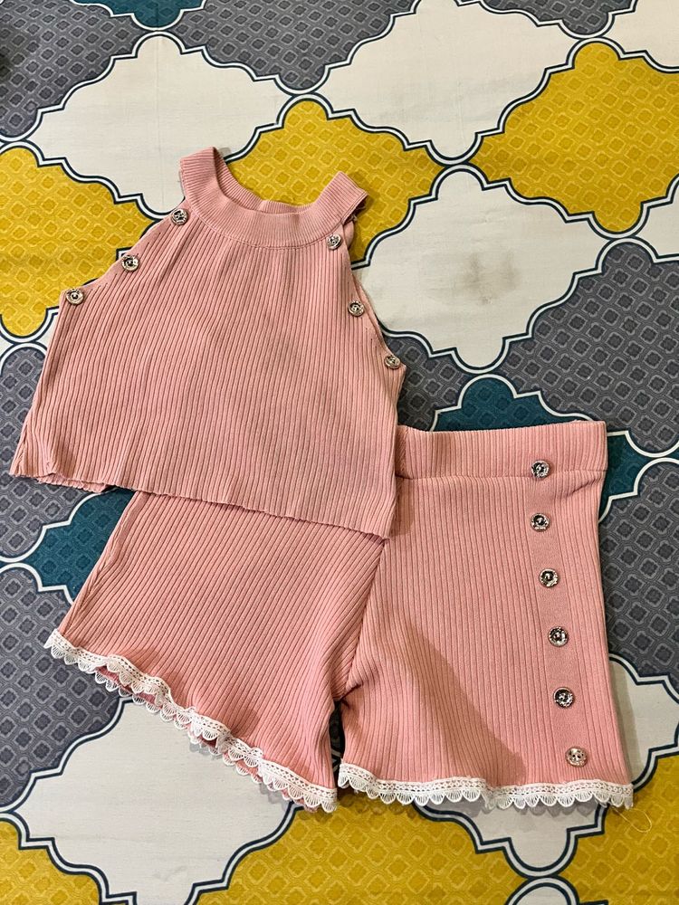 Cute Pink Ribbed Outfit Set