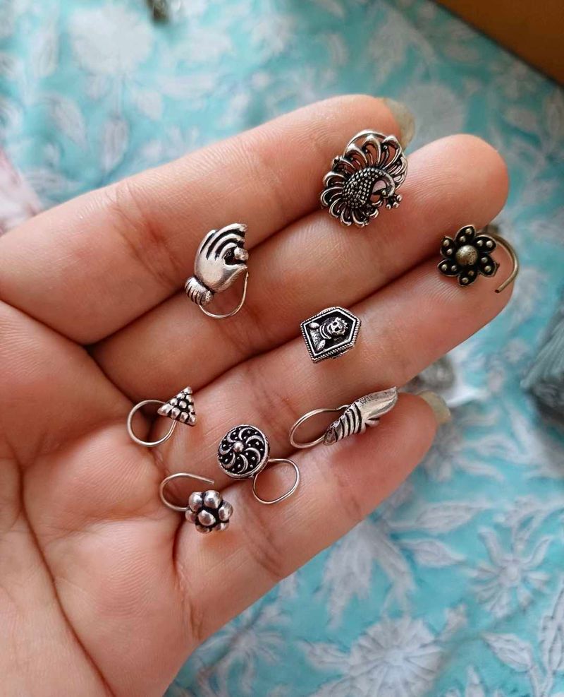 German Silver Nose Pins combo of 8 pcs