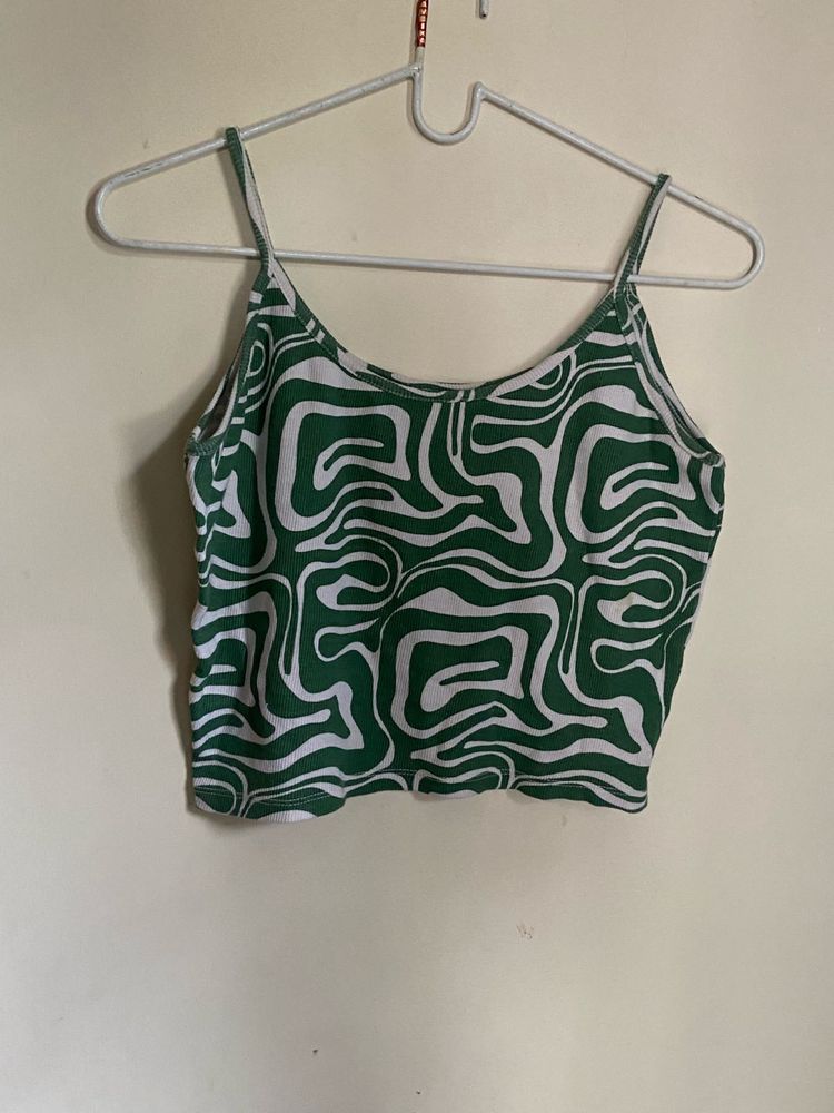 Green &amp; White Swirl Crop Top