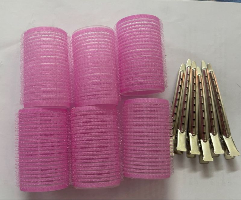 6 pc Pink Hair Rollers with Clips