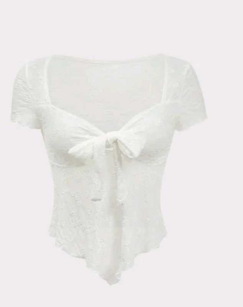 White Lace Tie-Front Top