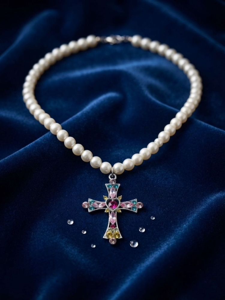 Pearl Necklace with Cross Pendant