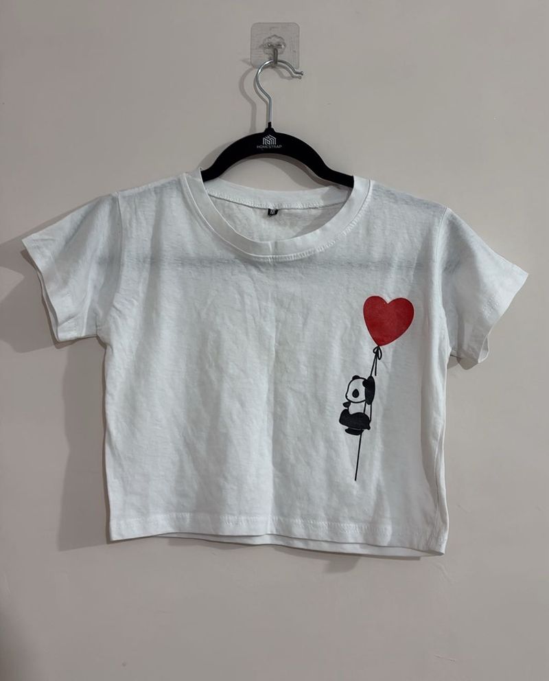 Cute Panda Heart Balloon Crop T-Shirt