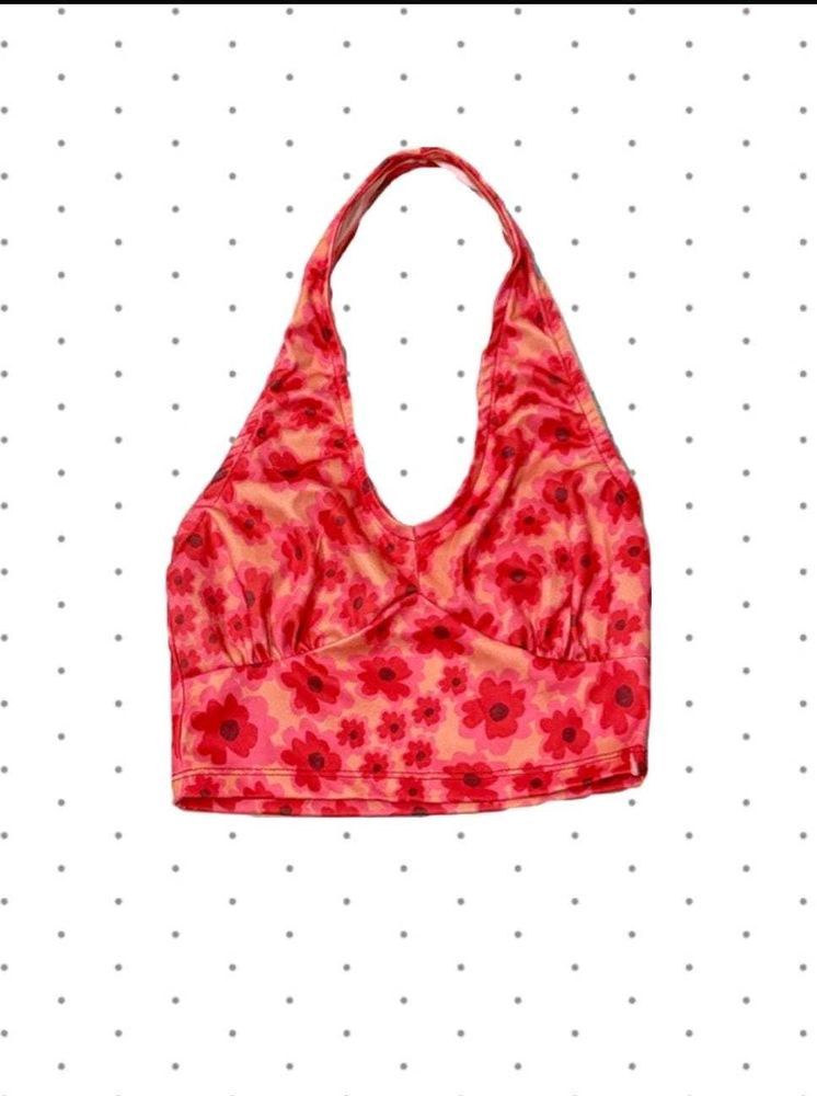 Retro Floral Halter Crop Top