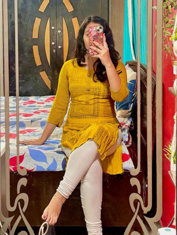 Mustard Yellow Printed Kurti