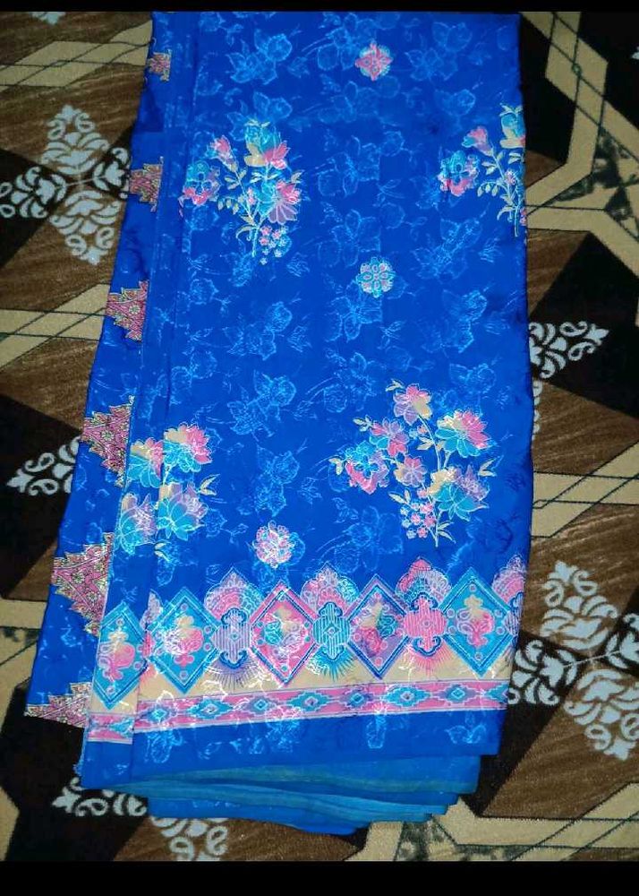 Vibrant Blue Floral Saree