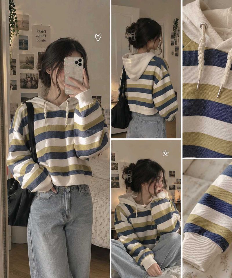 Striped Cropped Hoodie
