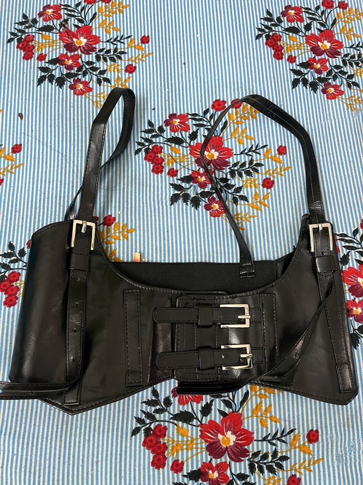 Black Faux Leather Corset Bag