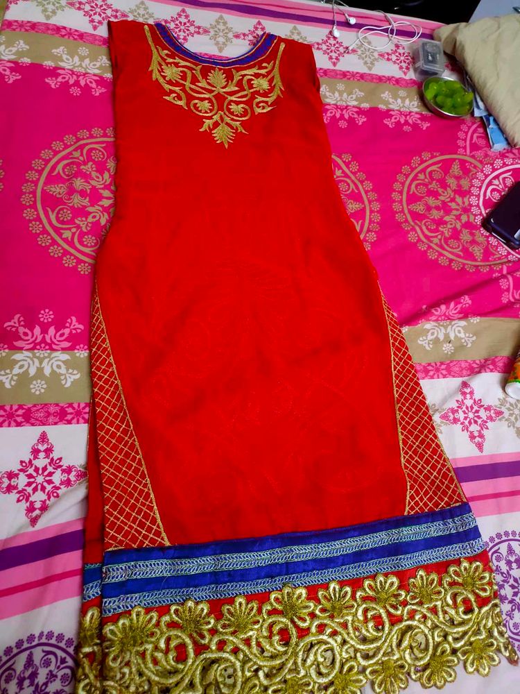 Partywear Red Kurta With Inner